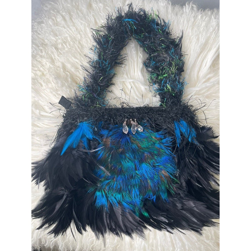 Feather handbag Unique Black & Blue, Vintage Feather Bag